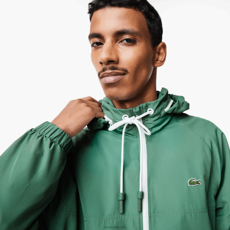 hombres Lacoste verde caqui kx5 chamarra repelente al agua con capucha removible N6XZ2390