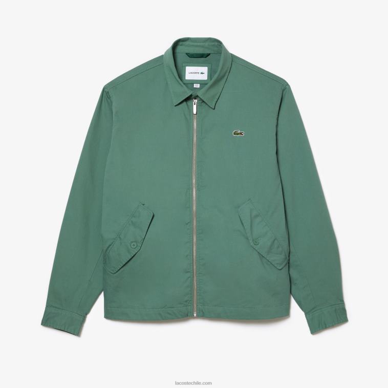 hombres Lacoste verde caqui kx5 chaqueta corta de gabardina de algodón orgánico con cremallera N6XZ2406