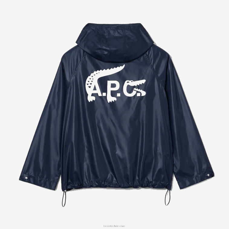 hombreswgh azul lacoste x a.p.c. chamarra con capucha de nailon resistente al agua N6XZ21310