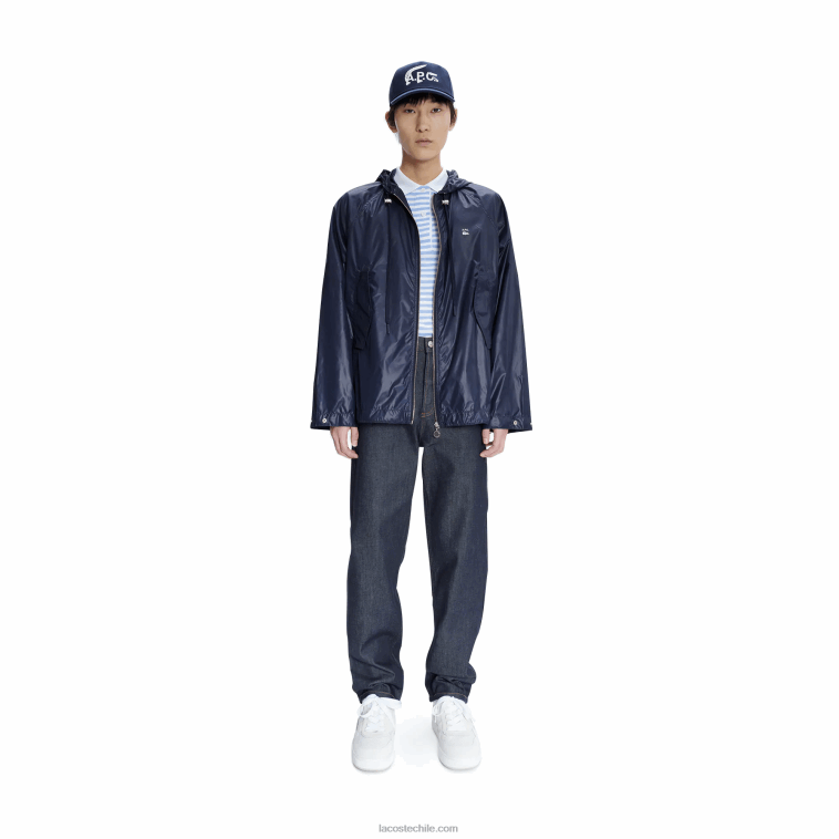 hombreswgh azul lacoste x a.p.c. chamarra con capucha de nailon resistente al agua N6XZ21310