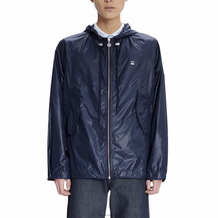hombreswgh azul lacoste x a.p.c. chamarra con capucha de nailon resistente al agua N6XZ21310