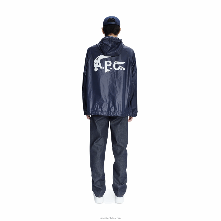 hombreswgh azul lacoste x a.p.c. chamarra con capucha de nailon resistente al agua N6XZ21310