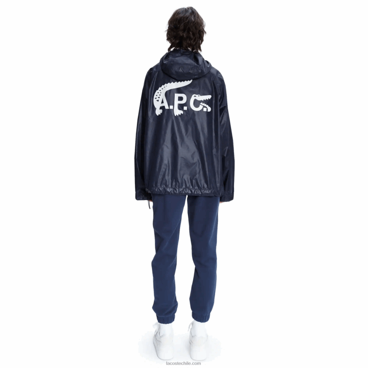 hombreswgh azul lacoste x a.p.c. chamarra con capucha de nailon resistente al agua N6XZ21310