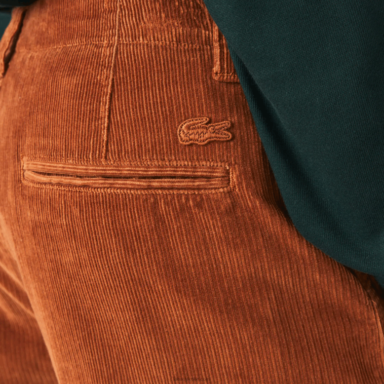 hombres Lacoste marrón 3pb chinos rectos de pana N6XZ21583