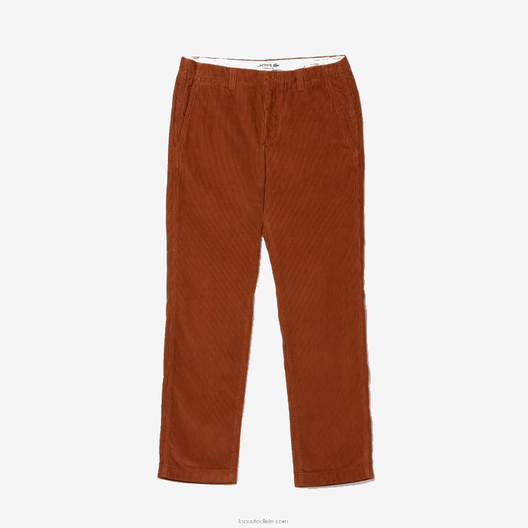 hombres Lacoste marrón 3pb chinos rectos de pana N6XZ21583