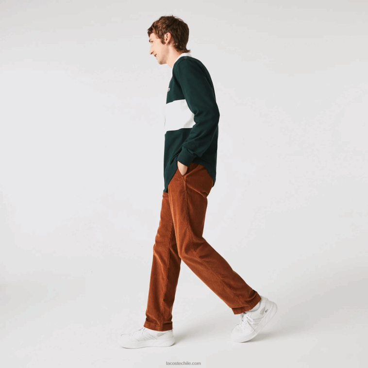 hombres Lacoste marrón 3pb chinos rectos de pana N6XZ21583