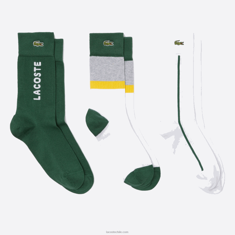 hombres Lacoste gris lomo amarillo verde lly pack de tres pares de calcetines de canalé de corte alto N6XZ21686 hombres Lacoste gris lomo amarillo verde lly pack de tres pares de calcetines de canalé de corte alto N6XZ21686