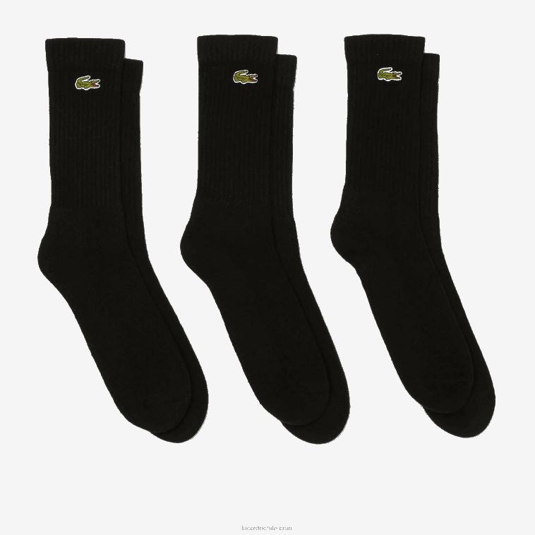 hombres Lacoste negro 8vm calcetines sport corte alto pack de 3 N6XZ2537