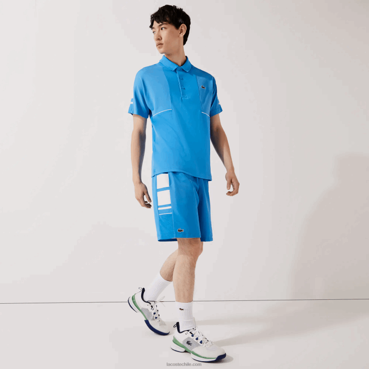 hombres Lacoste azul blanco 8px shorts deportivos con bandas laterales estampadas N6XZ21595 hombres Lacoste azul blanco 8px shorts deportivos con bandas laterales estampadas N6XZ21595