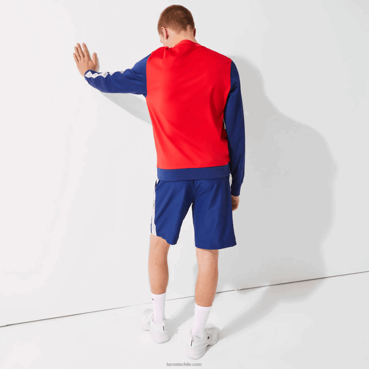 hombres Lacoste azul blanco emj shorts deportivos con franjas laterales N6XZ21505