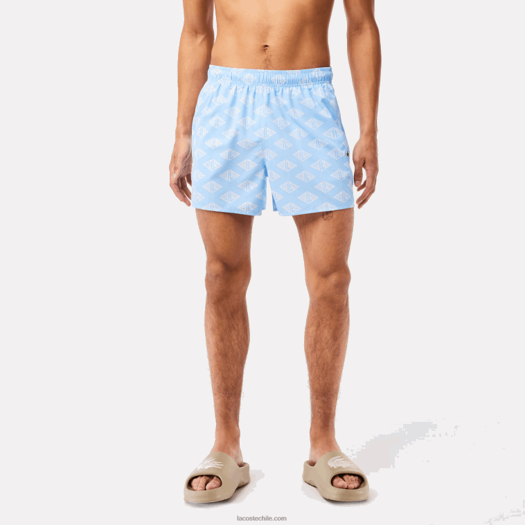 hombres Lacoste azul blanco fv2 bañador con estampado de monograma de dos tonos N6XZ2529