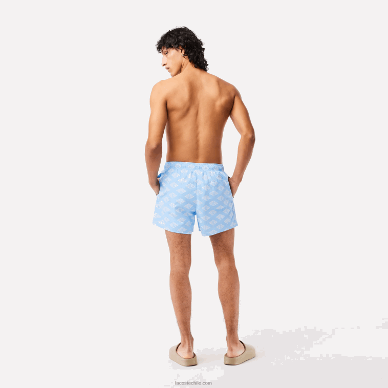hombres Lacoste azul blanco fv2 bañador con estampado de monograma de dos tonos N6XZ2529