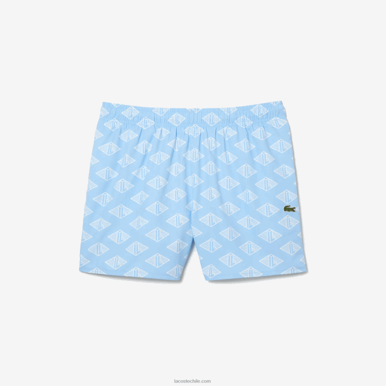 hombres Lacoste azul blanco fv2 bañador con estampado de monograma de dos tonos N6XZ2529