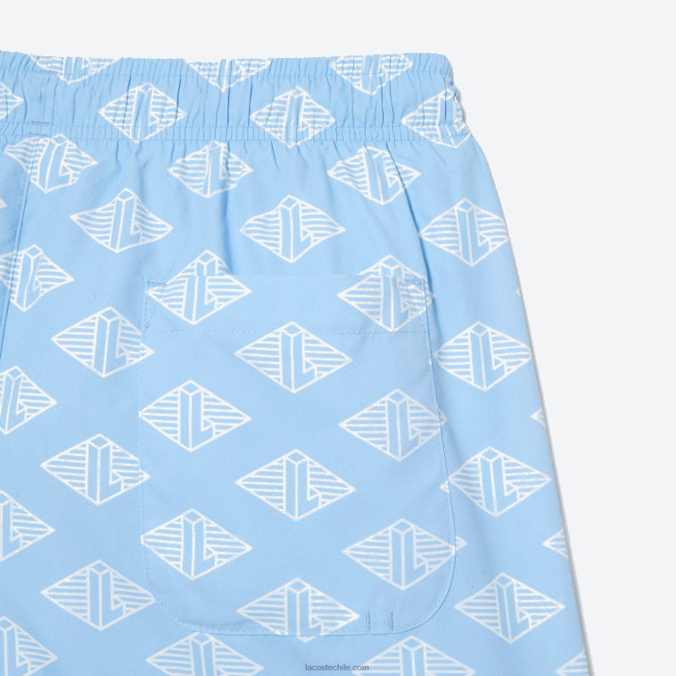 hombres Lacoste azul blanco fv2 bañador con estampado de monograma de dos tonos N6XZ2529