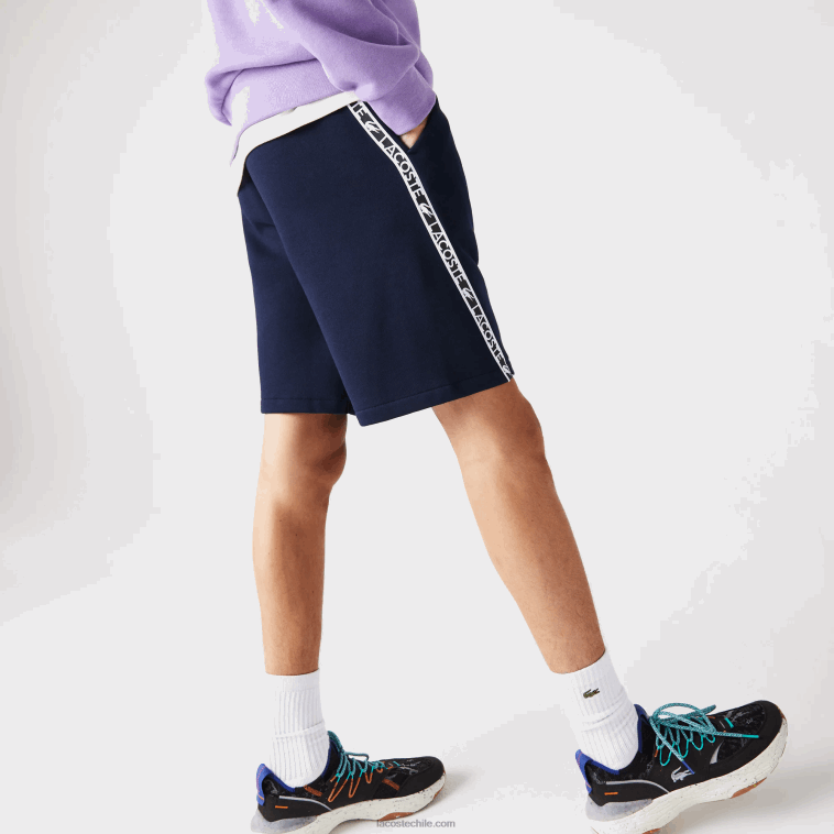 hombres Lacoste azul marino 166 shorts de felpa cepillada con bandas estampadas N6XZ21496