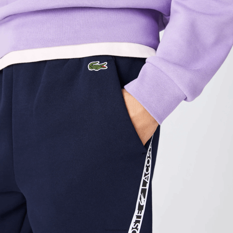 hombres Lacoste azul marino 166 shorts de felpa cepillada con bandas estampadas N6XZ21496