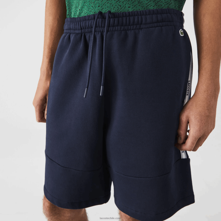 hombres Lacoste azul marino 166 shorts de mezcla de vellón con bandas de la marca N6XZ21538