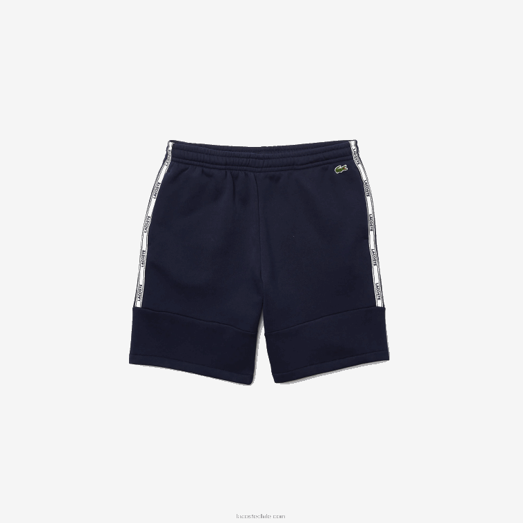 hombres Lacoste azul marino 166 shorts de mezcla de vellón con bandas de la marca N6XZ21538