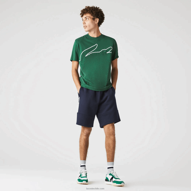 hombres Lacoste azul marino 166 shorts de mezcla de vellón con bandas de la marca N6XZ21538