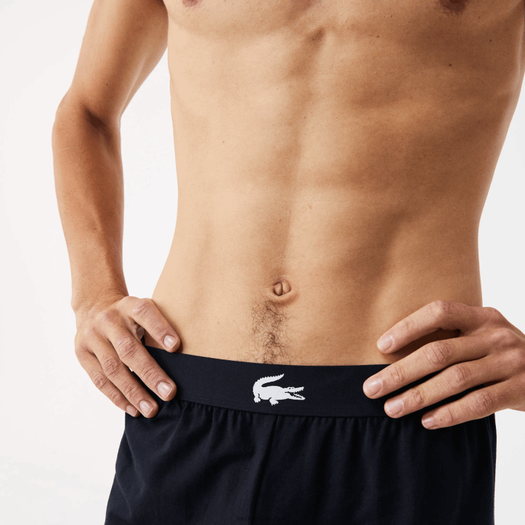 hombres Lacoste azul marino blanco 525 pantalones cortos de interior de algodón elástico con estampado de cocodrilo y la marca N6XZ21454