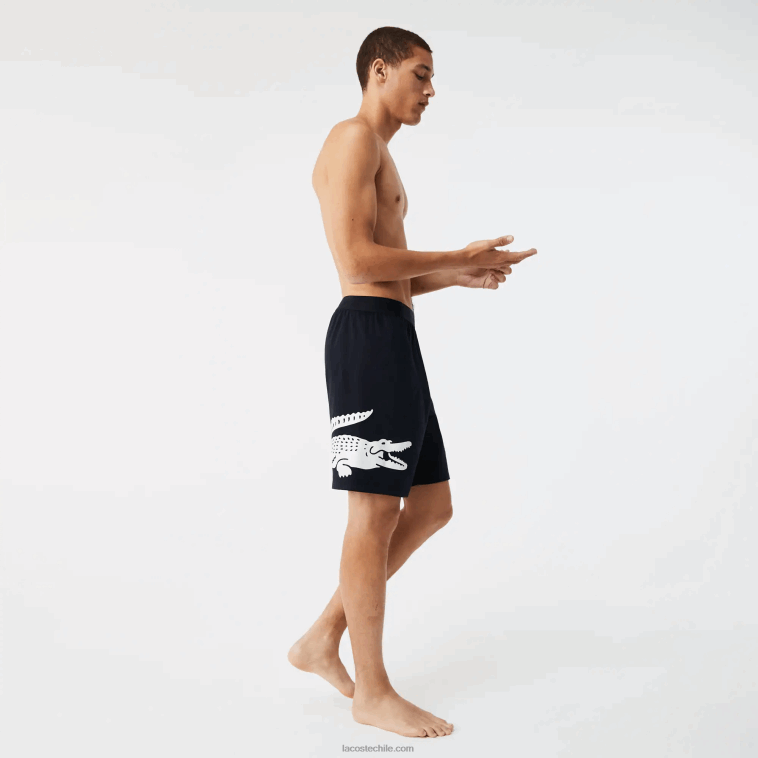 hombres Lacoste azul marino blanco 525 pantalones cortos de interior de algodón elástico con estampado de cocodrilo y la marca N6XZ21454