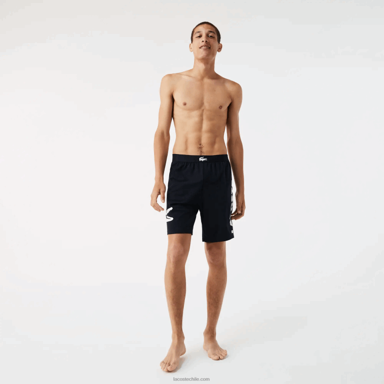 hombres Lacoste azul marino blanco 525 pantalones cortos de interior de algodón elástico con estampado de cocodrilo y la marca N6XZ21454