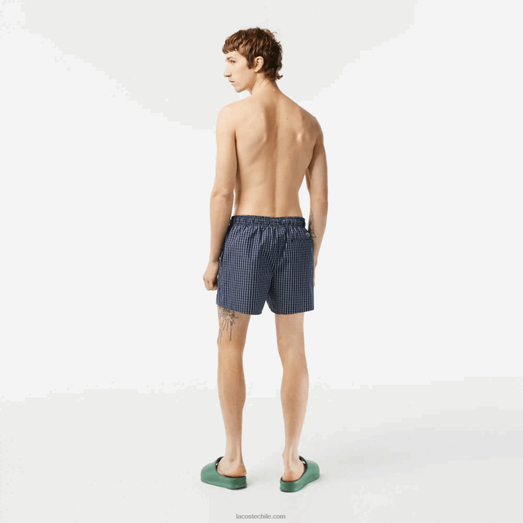 hombres Lacoste azul marino blanco xch bañador a cuadros de poliéster reciclado N6XZ2532