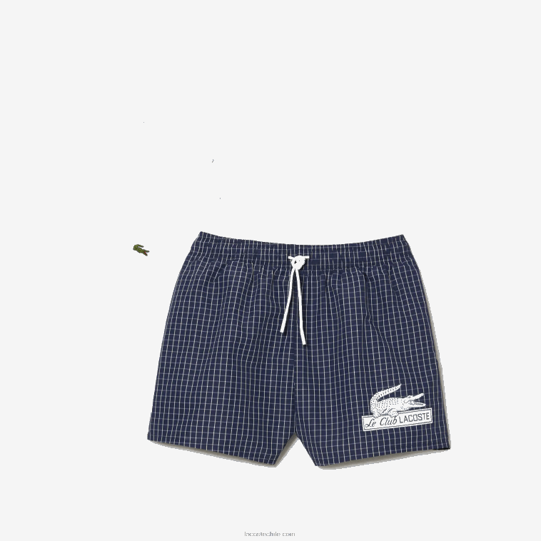 hombres Lacoste azul marino blanco xch bañador a cuadros de poliéster reciclado N6XZ2532