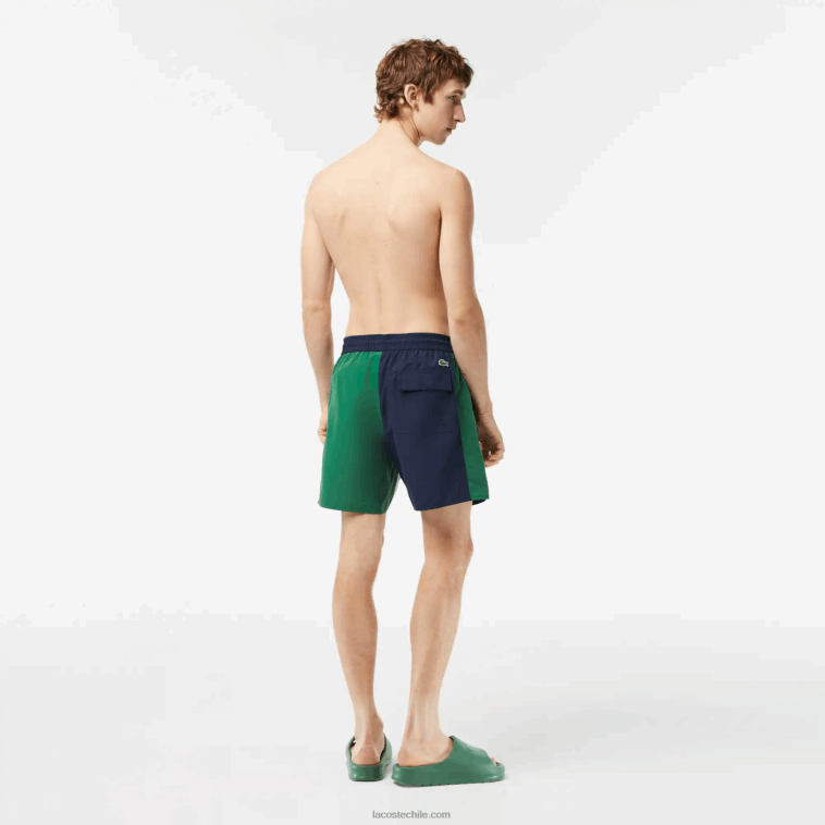 hombres Lacoste azul marino verde blanco ast bañador de poliéster reciclado colorblock N6XZ2520