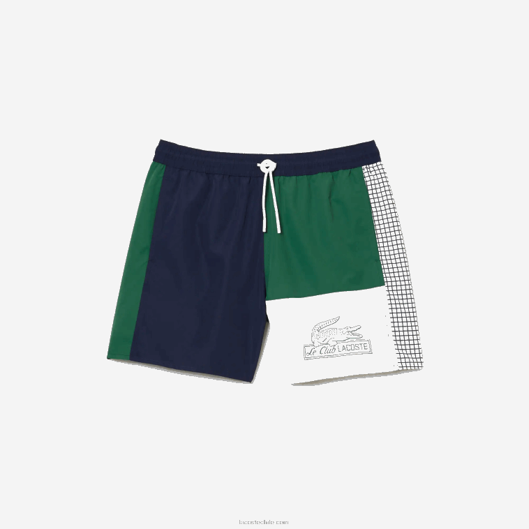 hombres Lacoste azul marino verde blanco ast bañador de poliéster reciclado colorblock N6XZ2520