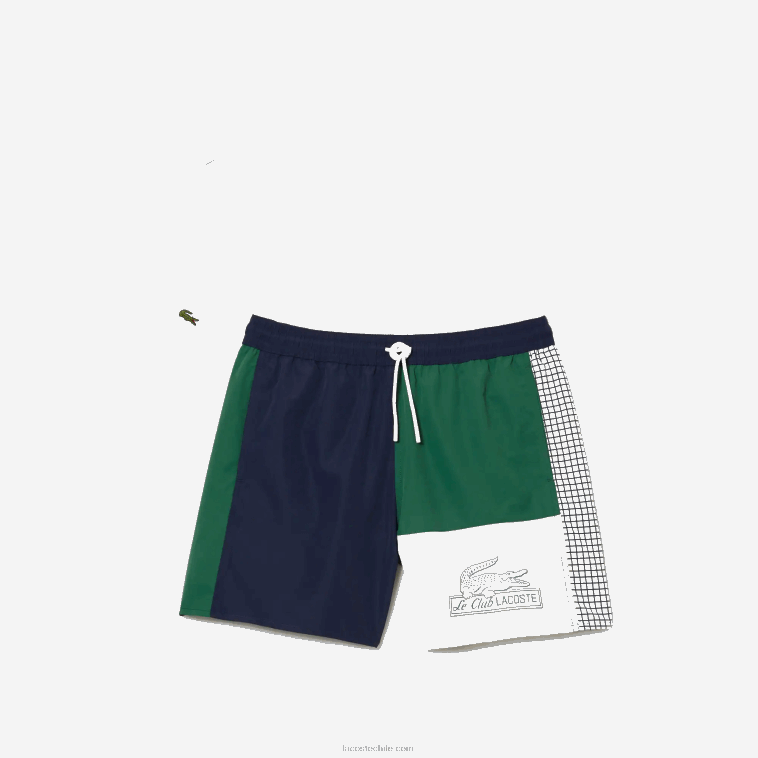 hombres Lacoste azul marino verde blanco ast bañador de poliéster reciclado colorblock N6XZ2520