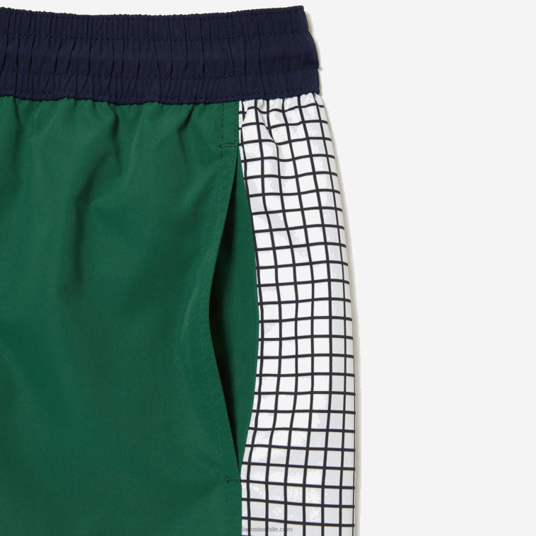 hombres Lacoste azul marino verde blanco ast bañador de poliéster reciclado colorblock N6XZ2520