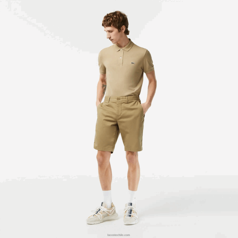 hombres Lacoste beige cb8 bermudas slim fit de algodón elástico N6XZ2431