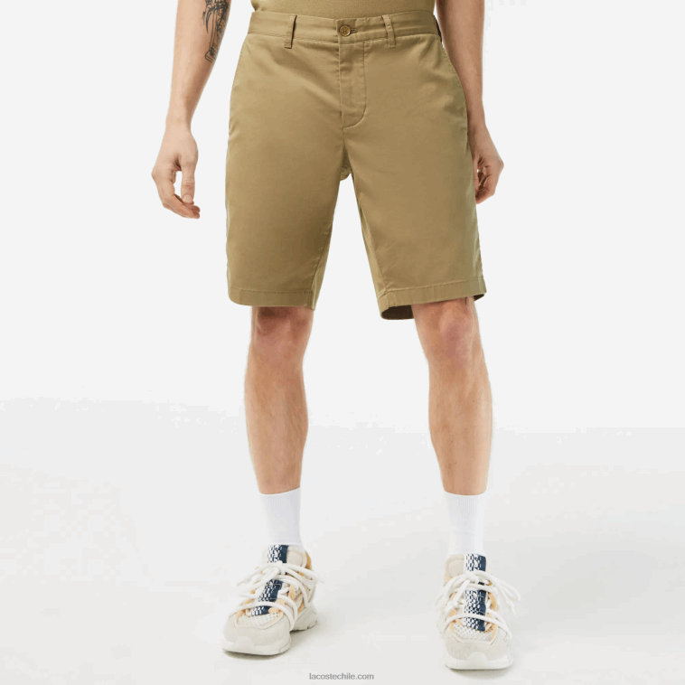 hombres Lacoste beige cb8 bermudas slim fit de algodón elástico N6XZ2431