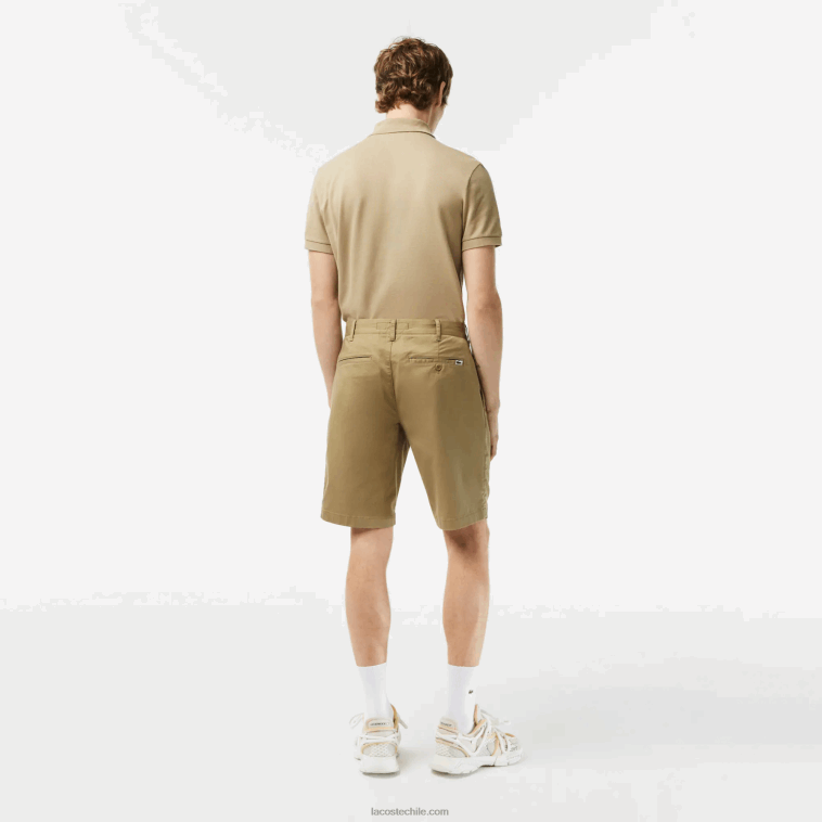 hombres Lacoste beige cb8 bermudas slim fit de algodón elástico N6XZ2431