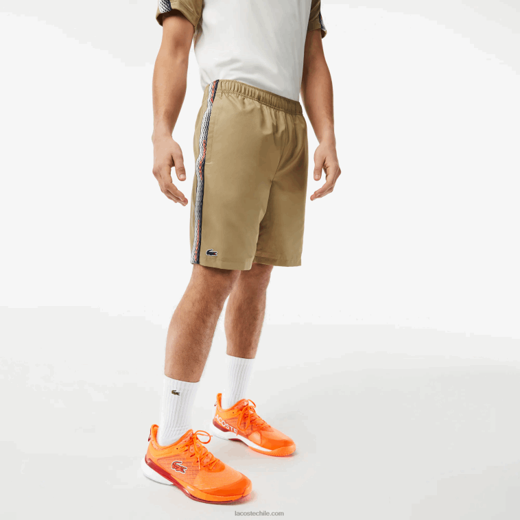 hombres Lacoste beige cb8 pantalones cortos de tenis de poliéster reciclado N6XZ216