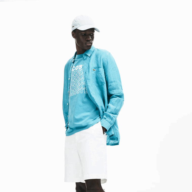 hombres Lacoste blanco 001 Bermudas regular fit de gabardina de algodón N6XZ21618
