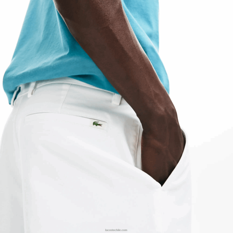 hombres Lacoste blanco 001 Bermudas regular fit de gabardina de algodón N6XZ21618