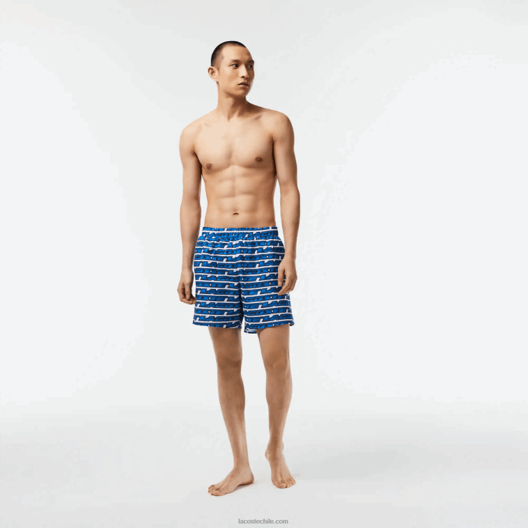hombres Lacoste blanco azul cualquiera bañador con estampado de dos tonos N6XZ2524