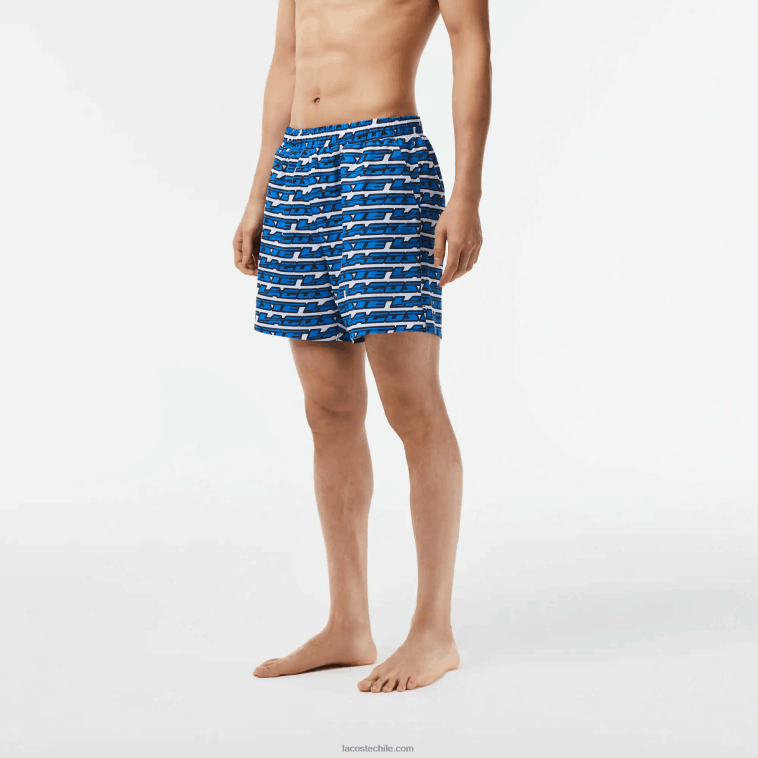 hombres Lacoste blanco azul cualquiera bañador con estampado de dos tonos N6XZ2524