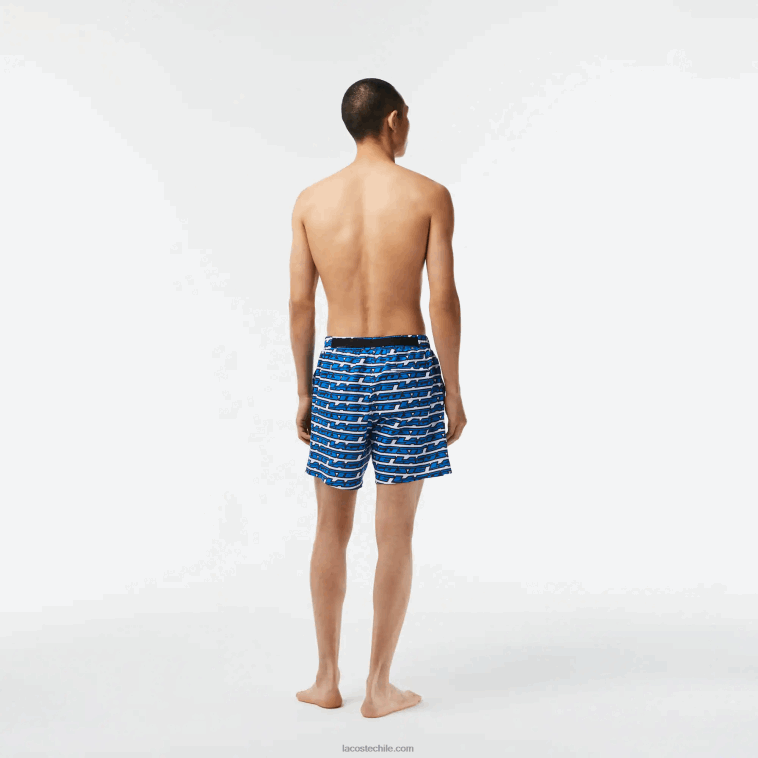 hombres Lacoste blanco azul cualquiera bañador con estampado de dos tonos N6XZ2524