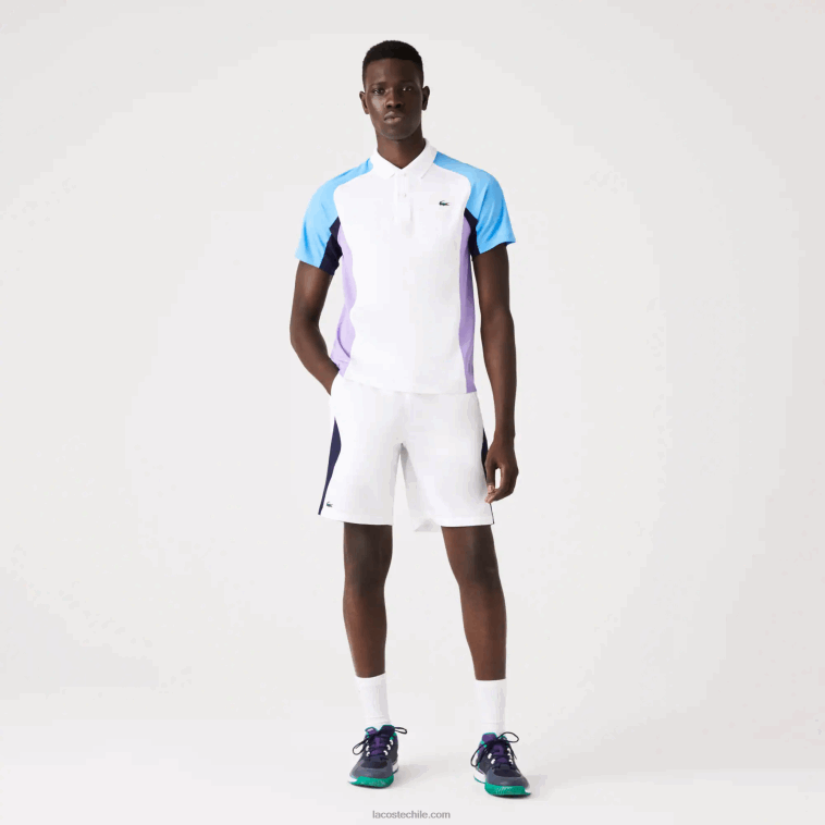 hombres Lacoste blanco azul marino 522 shorts de tenis sport regular fit sin costuras N6XZ21330
