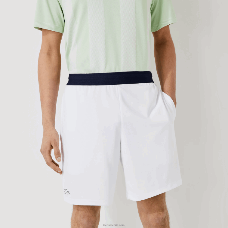 hombres Lacoste blanco azul marino blanco b0x shorts deportivos en jacquard con cintura elástica en contraste N6XZ21563