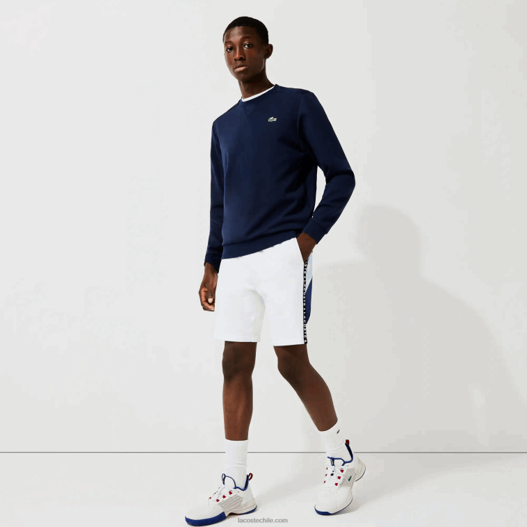 hombres Lacoste blanco azul vl3 bermudas polares con bandas con letras N6XZ21602