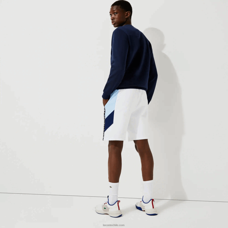 hombres Lacoste blanco azul vl3 bermudas polares con bandas con letras N6XZ21602