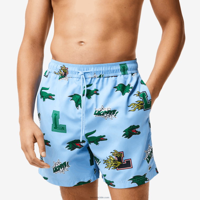 hombres Lacoste eep azul blanco bañador con forro de malla N6XZ21669