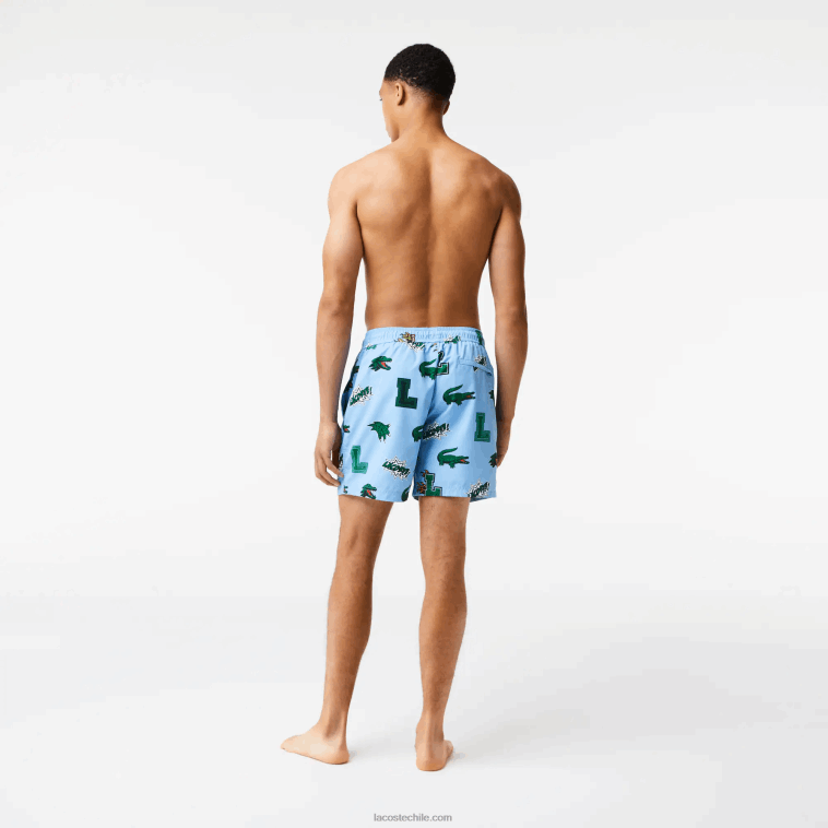 hombres Lacoste eep azul blanco bañador con forro de malla N6XZ21669