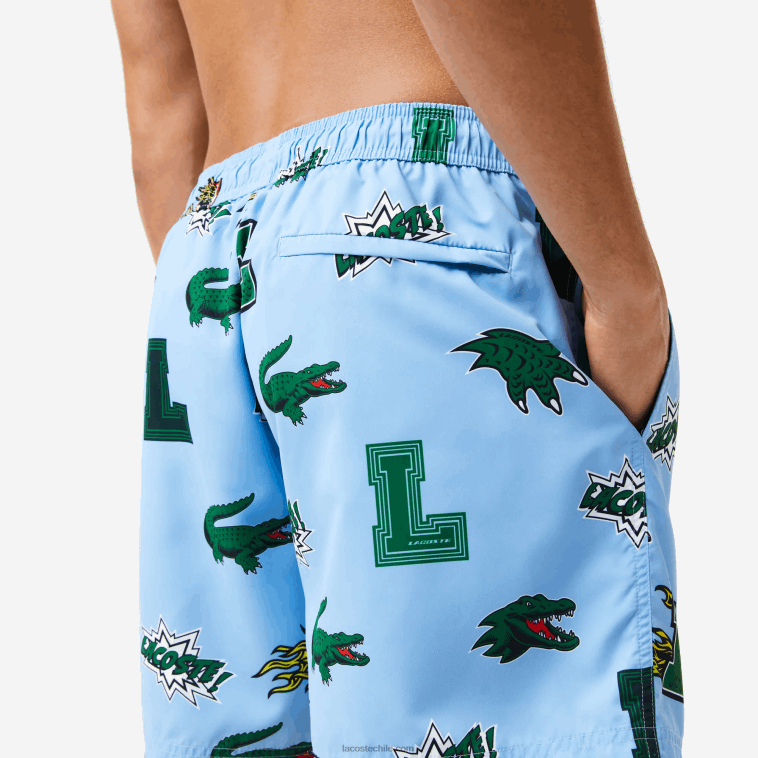 hombres Lacoste eep azul blanco bañador con forro de malla N6XZ21669