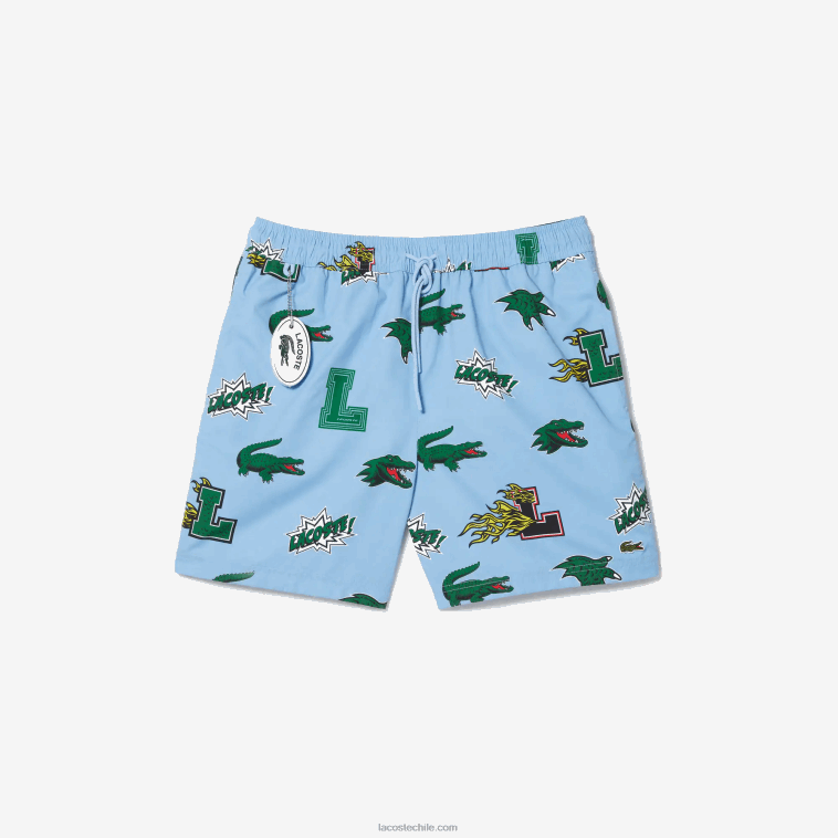hombres Lacoste eep azul blanco bañador con forro de malla N6XZ21669