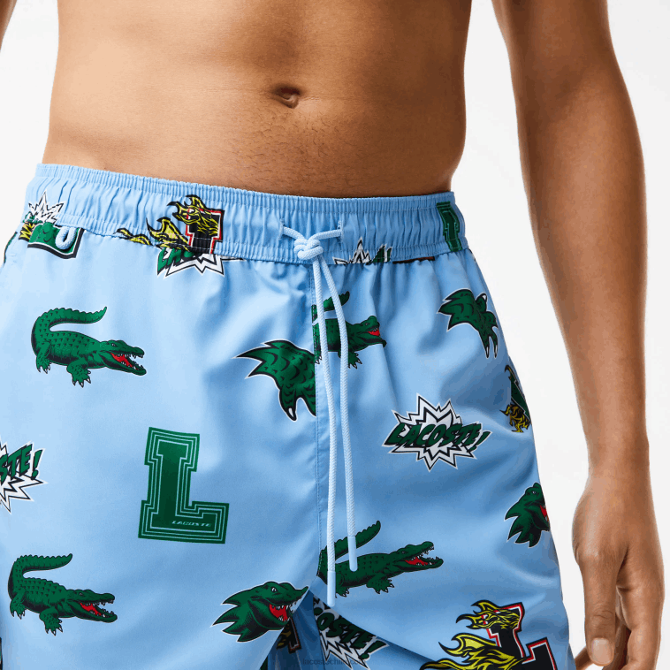 hombres Lacoste eep azul blanco bañador con forro de malla N6XZ21669